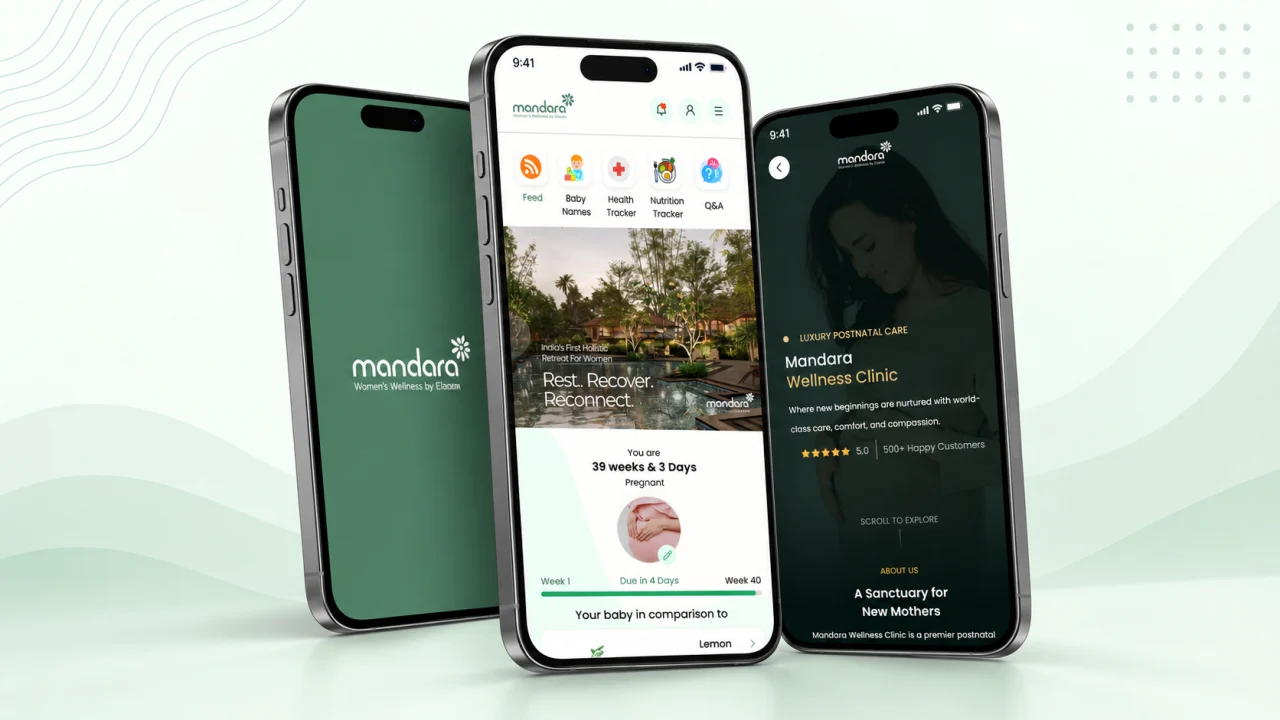 Mandara wellness app and clinic screens